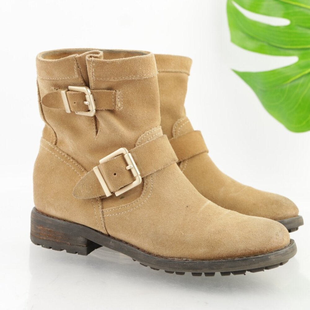 Vince Camuto Womens Rubina Boots Size 7 M Tan Suede Moto Biker Lug Sole Booties